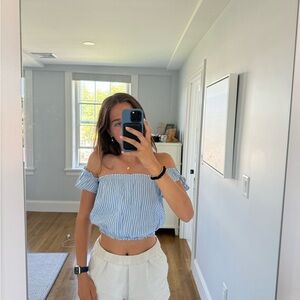 Lucylove Striped Linen Crop Top